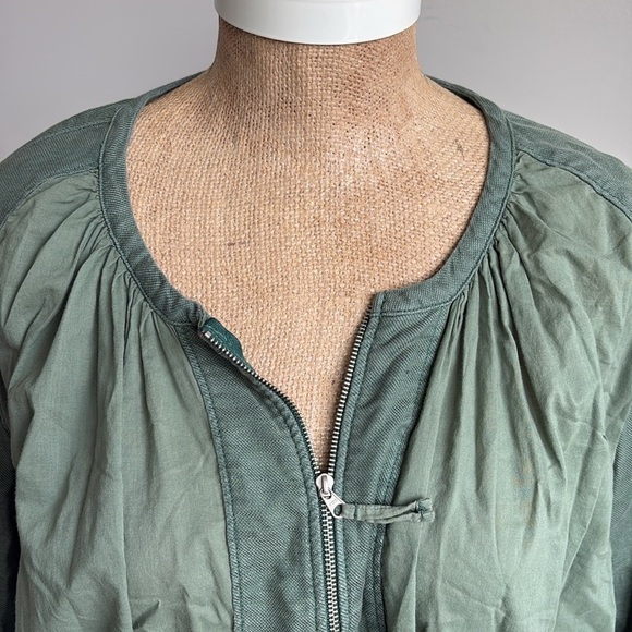 Anthropologie Hei Hei Hilltop Ruched Olive Green Linen Blend Zip Bomber Jacket L - Picture 8 of 12